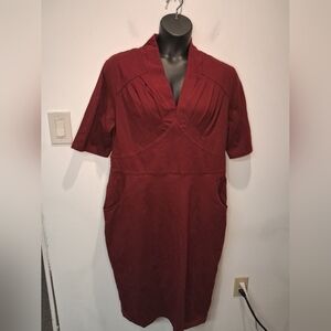 Eshakti Size 2x Burgundy Pin Up Midi Dress Pocketa